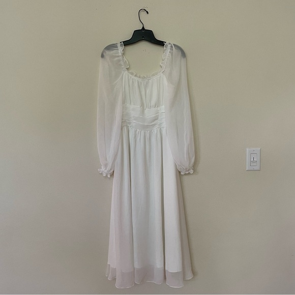 🌸 LICHI midi dress with pleated bodice and semi-transparent sleeves - Picture 12 of 17